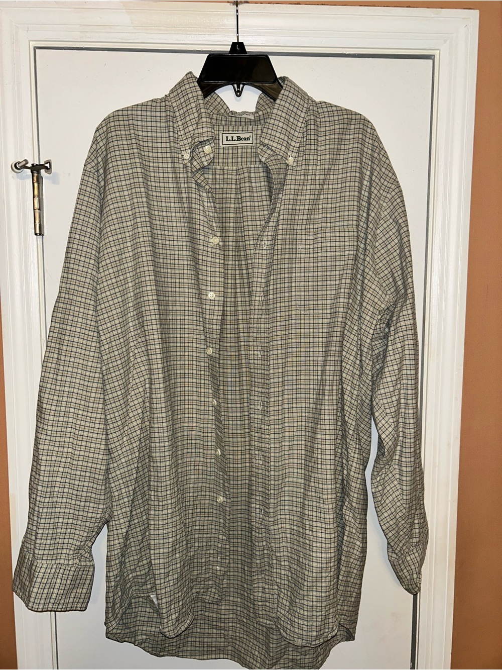 Vintage L.L.Bean Made in USA Cotton Button Down Shirt 18-36 Green Khaki Plaid - Picture 3 of 3